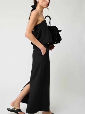 Almina Concept Back Slit Midi Skirt Minimalist Style